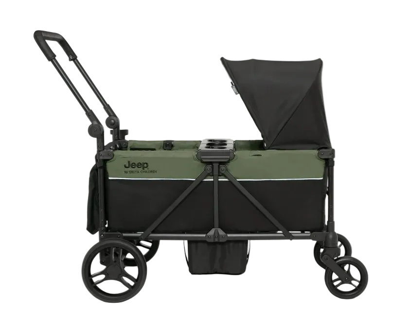 Delta Children Jeep TurboGlyde Stroller Wagon, Black/Green, 2025