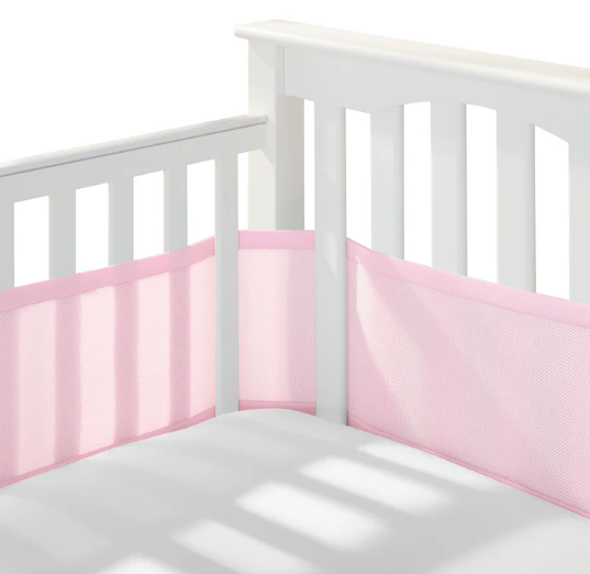 Breathable Baby Mesh Crib Liner, Full Size/4 Sides, Light Pink