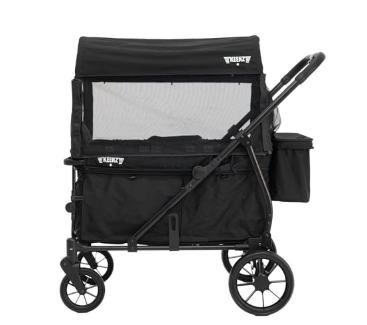 Keenz Viva Compact Foldable Stroller Wagon with Canopy, Black, 2 Seater