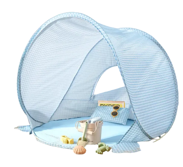 Tiny Land One-Stop Beach Toy & Tent Set, Light Blue Gingham