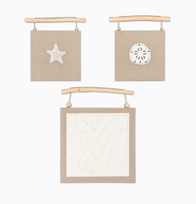 Crane Baby Cove 3-Piece Beach Themed Wall Decor, Beige