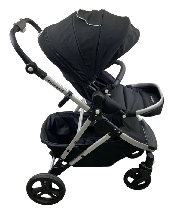 Mockingbird Single to Double 2.0 Stroller, 2025, Black, Silver With Black Leather, Windowpane