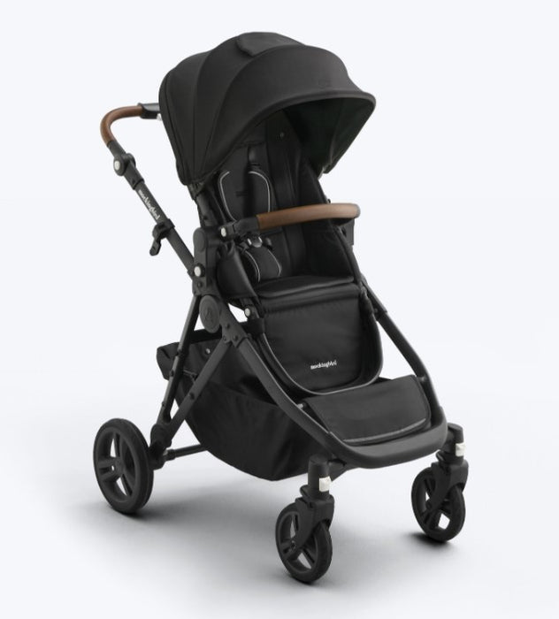Mockingbird Single to Double 3.0 Stroller, 2025, Charcoal with Penny Leather, Solid Black