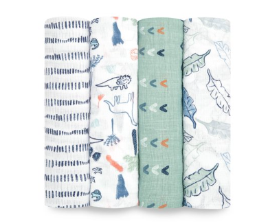 Aden + Anais Cotton Muslin Swaddle, 4pk, Dinotime