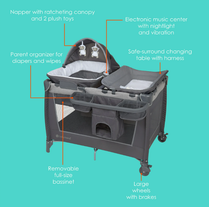 Baby Trend Simply Smart Nursery Center Playard, 2.0, Shale Gray