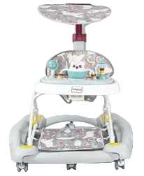Babyhug Unicorn Foldable Baby Walker Rocker With Sun Shade, Grey