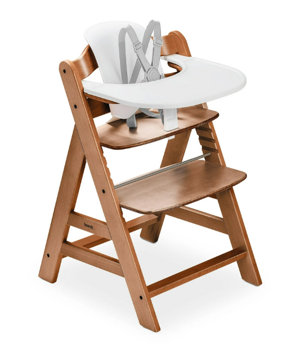 Hauck Alpha+ Adjustable Wooden High Chair Set, Walnut, White Set, Without Cushion