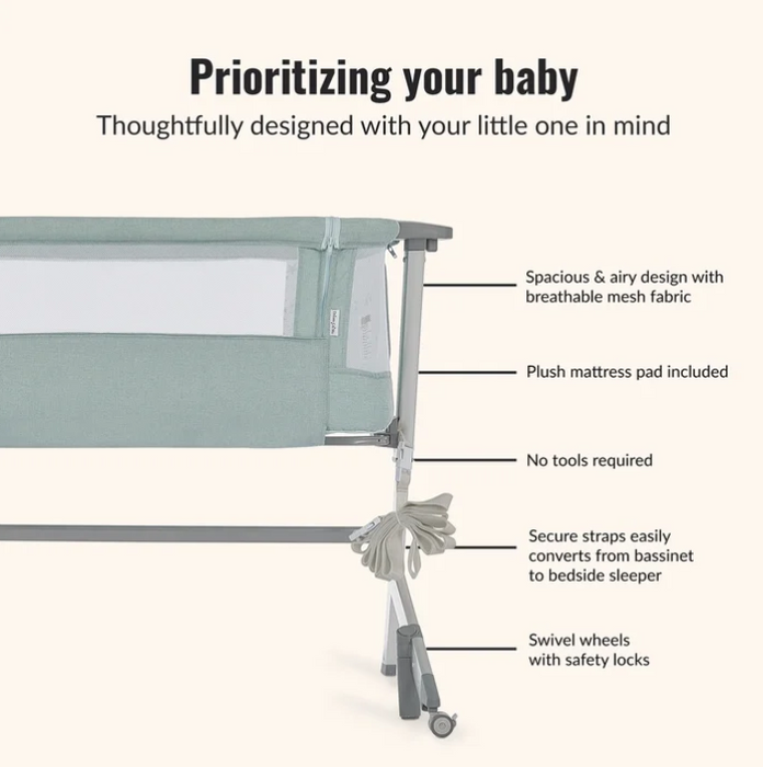 Dream On Me Skylar Bassinet and Bedside Sleeper, Mint