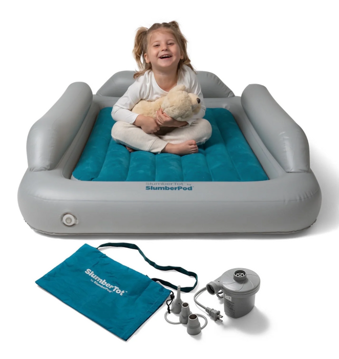SlumberPod SlumberTot Inflatable Toddler Bed, Gray/Teal