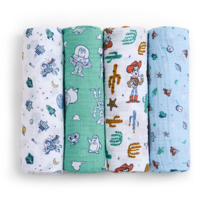 Shop Aden + Anais Cotton Muslin Swaddle, 4 Pack, 44" x 44", Classic Muslin, Toy Story at GoodBuy Gear