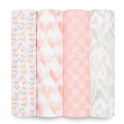 Shop Aden + Anais Cotton Muslin Swaddle, 4 Pack, 47" x 47", Cotton Muslin, Piece of My Heart at GoodBuy Gear