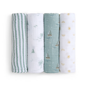 Shop Aden + Anais Cotton Muslin Swaddle, 4 Pack, 47" x 47", Organic Cotton Muslin, Sailing Seas at GoodBuy Gear