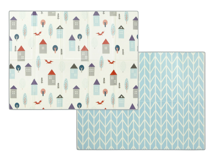 Dream On Me Play Time Reversible Baby Playmat, House + Blue Print