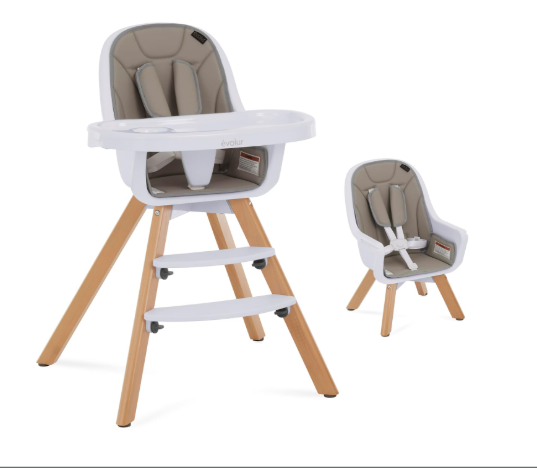 Evolur Zoodle 3-in-1 High Chair, Light Gray