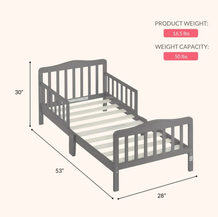 Dream On Me Classic Design Toddler Bed, Steel Grey