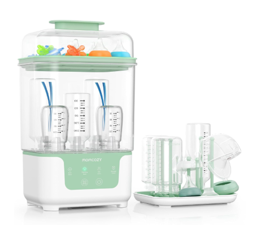 Momcozy Sterilizer and Dryer For 6 Bottles, White/Green