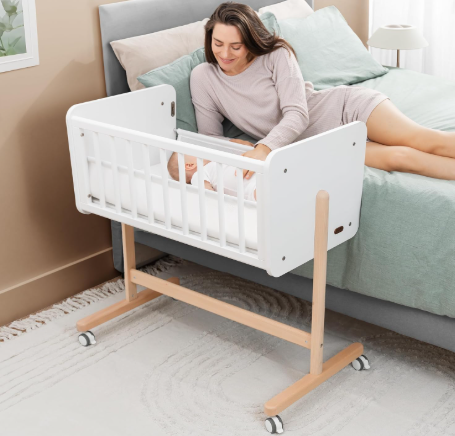 Comfy Cubs Wooden Bedside Bassinet Sleeper, White
