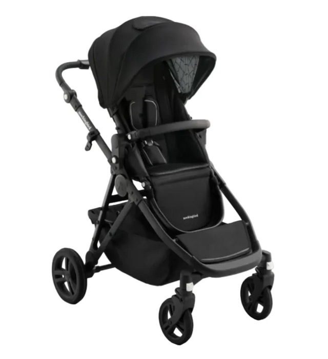 Mockingbird Single to Double 3.0 Stroller, 2025, Black Windowpane, Charcoal with Black Leather