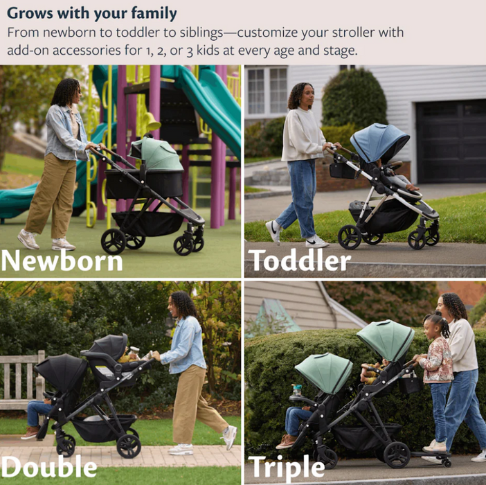 Mockingbird Single to Double 3.0 Stroller, 2025, Black Windowpane, Charcoal with Black Leather