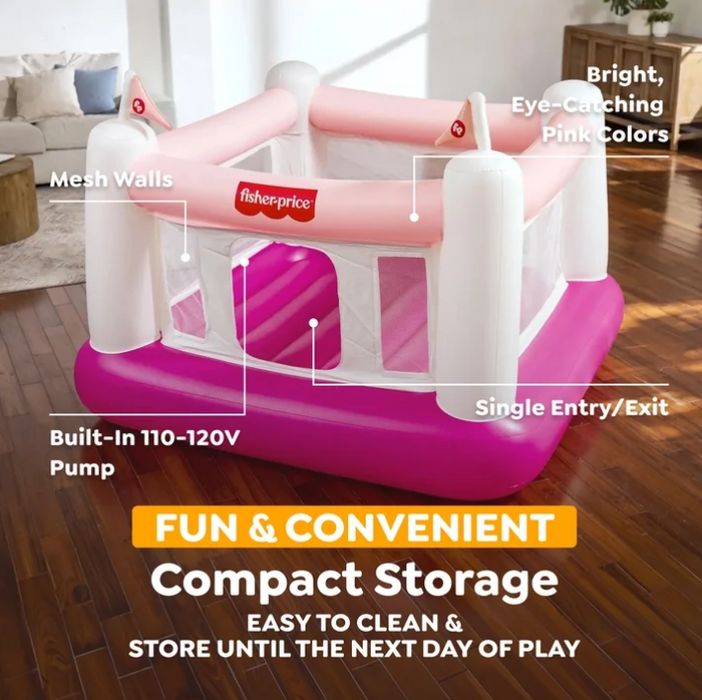Shop Fisher Price Bouncesational Indoor Inflatable Bouncer with Built-In Pump, Pink at GoodBuy Gear