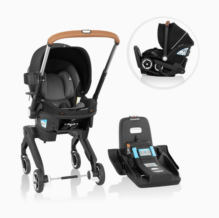 Evenflo Gold Shyft Dual Ride Infant Car Seat Stroller Combo, 2025, Moonstone Gray, with Carryall Storage and Extended Canopy