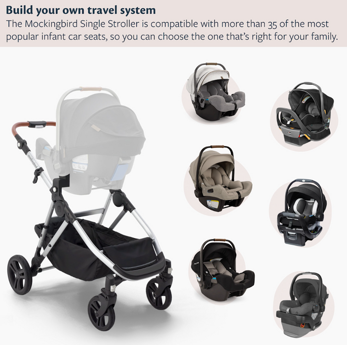 Mockingbird Single 3.0 Stroller, 2025, Charcoal with Penny Leather, Oat