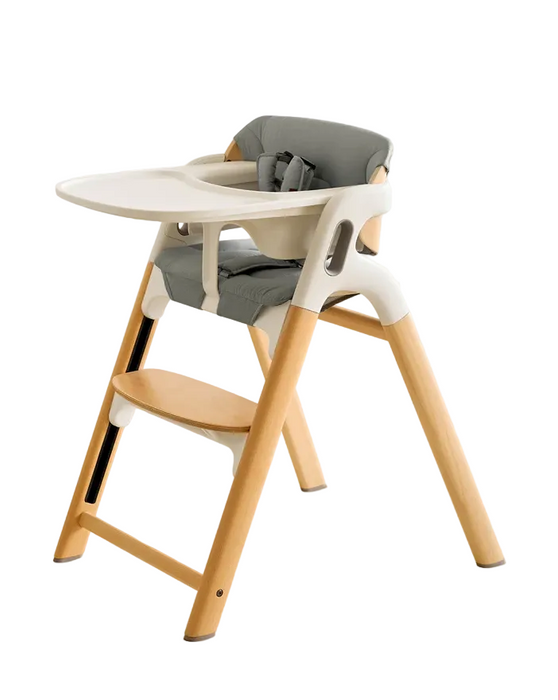 Momcozy DinerPal Wooden High Chair, Natural Wood, with Cushion