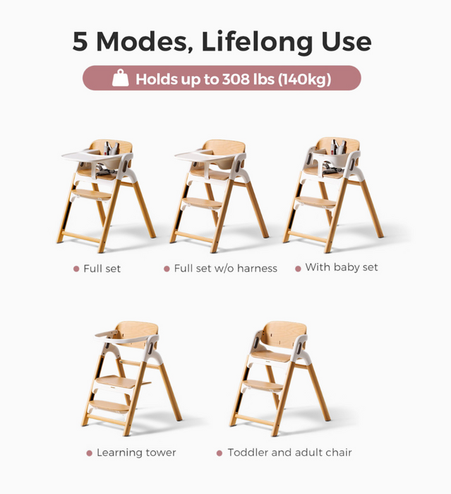 Momcozy DinerPal Wooden High Chair, Natural Wood, with Cushion