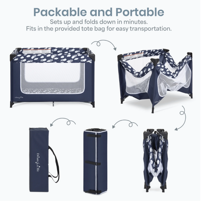 Dream On Me Zodiac Portable Playard, Navy (Clouds)