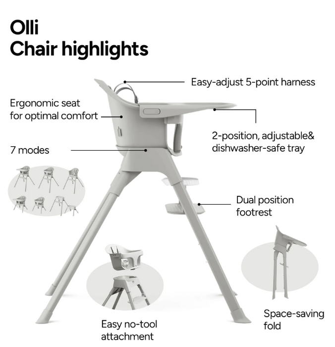 Shop Mompush Olli 7-in-1 Convertible High Chair, Cloud Gray at GoodBuy Gear