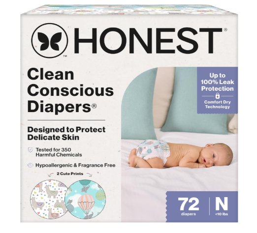Shop Honest Company Clean Conscious Diapers Pack, Newborn, 72 Count, Above It All + All the Alpacas at GoodBuy Gear