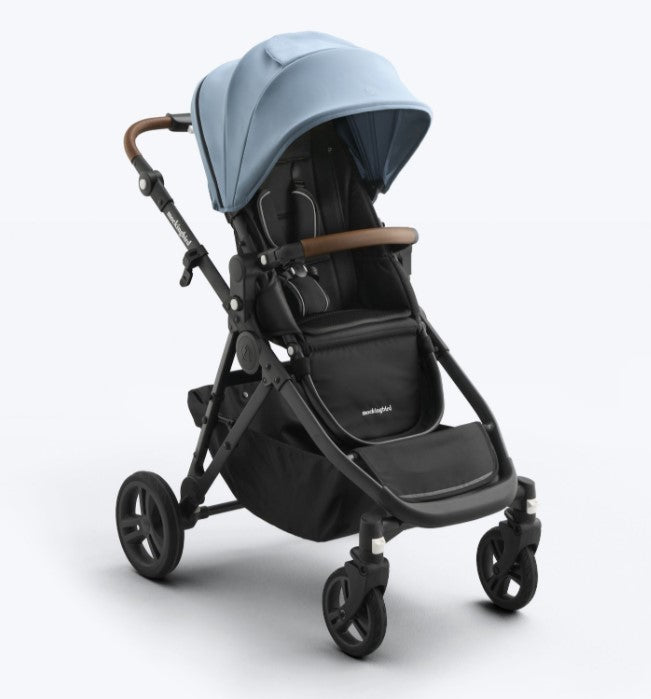 Shop Mockingbird Single to Double 3.0 Stroller, 2025, Charcoal with Penny Leather, Stone Blue Solid at GoodBuy Gear