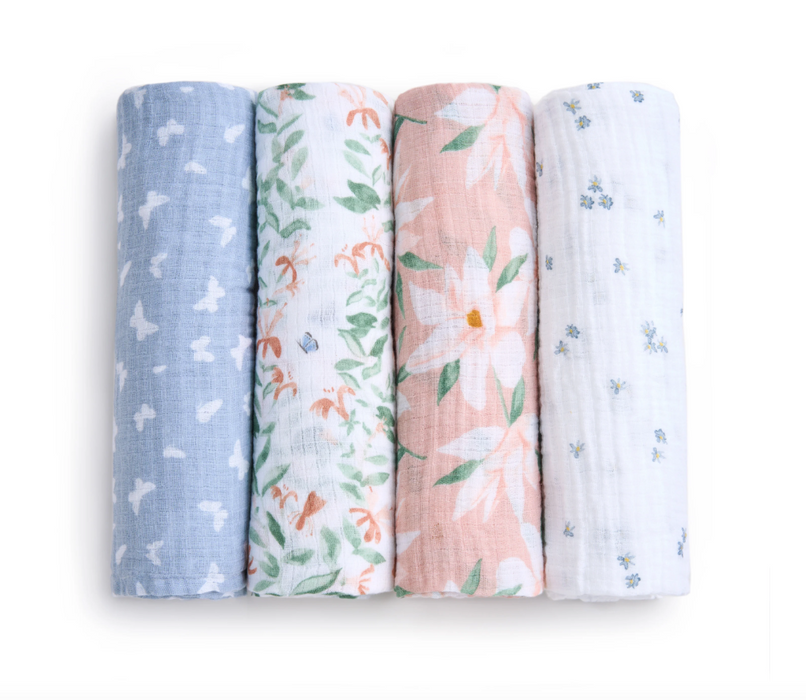 Aden + Anais Essentials Cotton Muslin Swaddle (4 Pack), Butterfly Garden