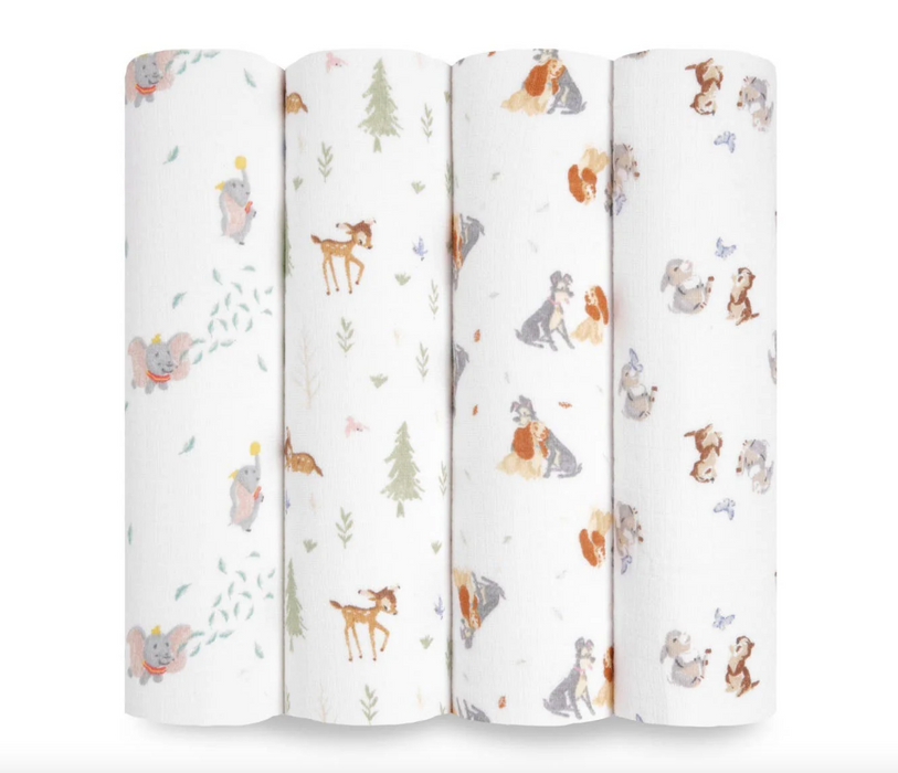 Aden + Anais Essentials Cotton Muslin Swaddle (4 Pack), Disney Baby