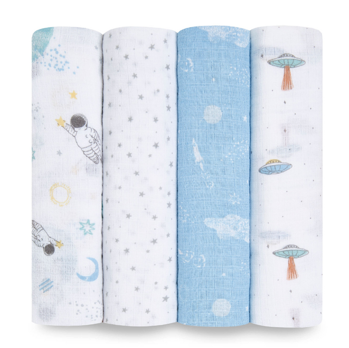Aden + Anais Essentials Cotton Muslin Swaddle (4 Pack), Space Explorers