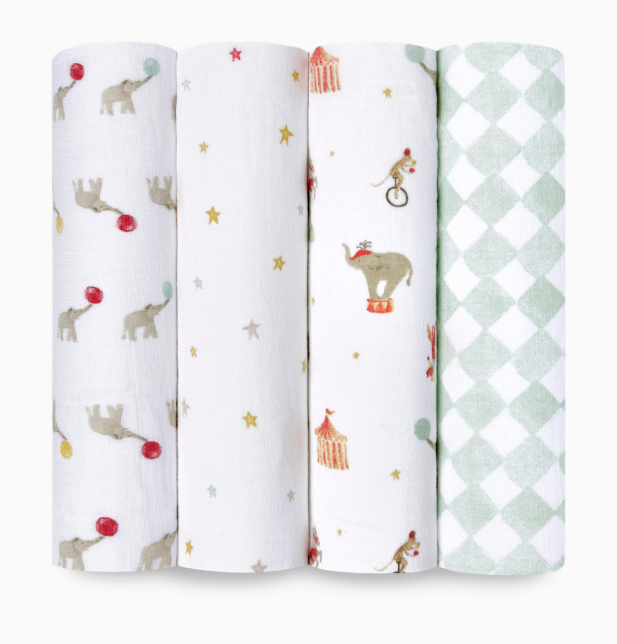 Shop Aden + Anais Cotton Muslin Swaddle, 4pk, Elephant Circus at GoodBuy Gear