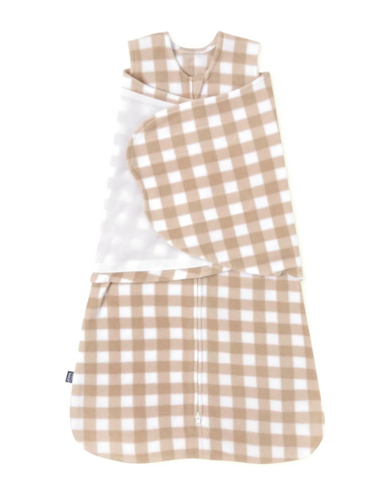 Halo Micro-Fleece Swaddle, Small, Gingham Tan