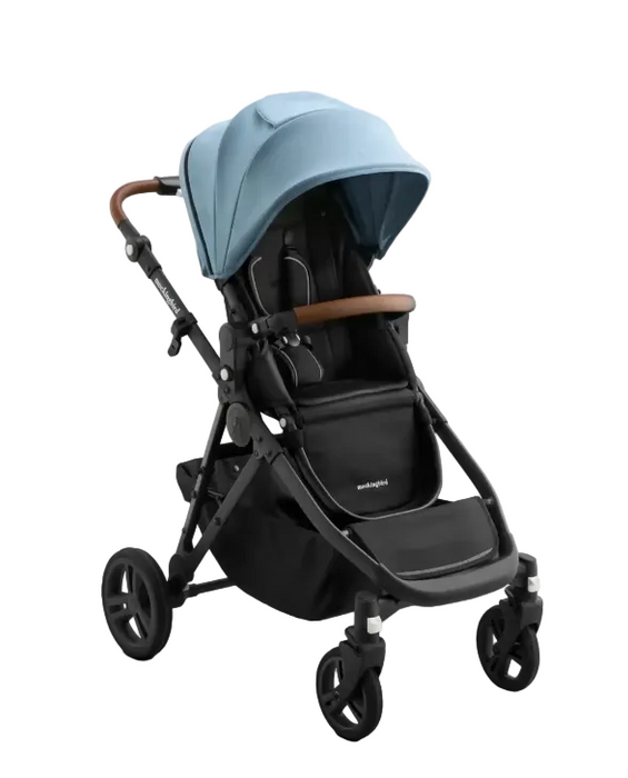 Mockingbird Single to Double 3.0 Stroller, 2025, Charcoal with Penny Leather, Stone Blue Solid