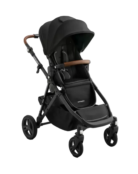 Mockingbird Single to Double 3.0 Stroller, 2025, Charcoal with Penny Leather, Solid Black