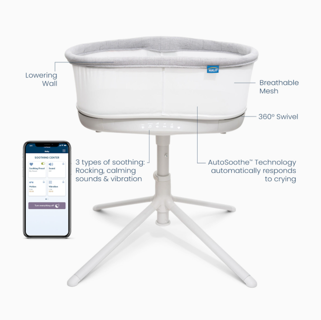 Halo BassiNest Connected Swivel Sleeper 3.0, White/Grey
