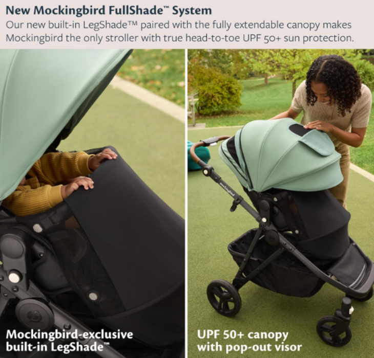 Mockingbird Single to Double 3.0 Stroller, 2025, Charcoal with Penny Leather, Sea