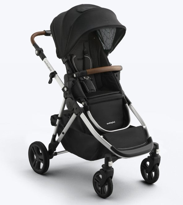 Mockingbird Single to Double 3.0 Stroller, 2025, Black Windowpane, Silver with Penny Leather