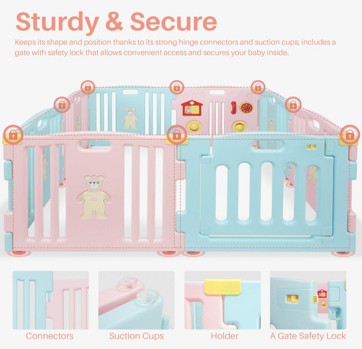 Kidzone Baby Playpen 8-panel Safety Play Center, Pink-Blue