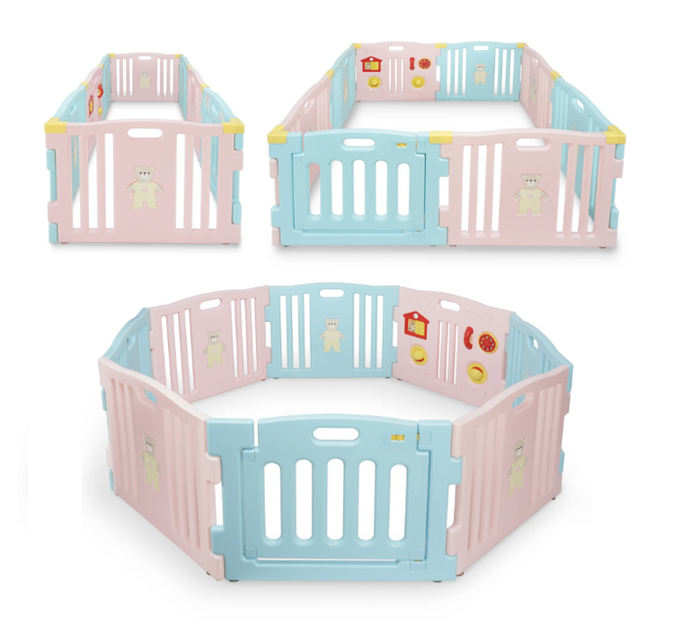 Kidzone Baby Playpen 8-panel Safety Play Center, Pink-Blue