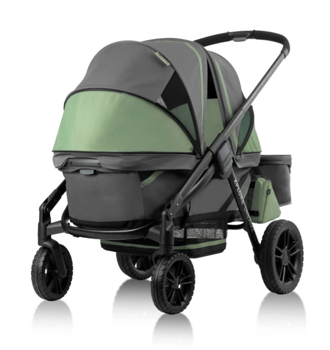 Evenflo Pivot Xplore Dreamz All-Terrain Stroller Wagon with Bassinet Insert, 2023, Voyager Green