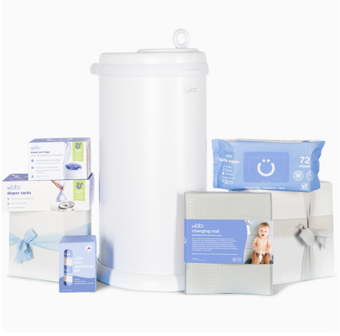 Ubbi Diaper Pail Value Gift Set, Matte White