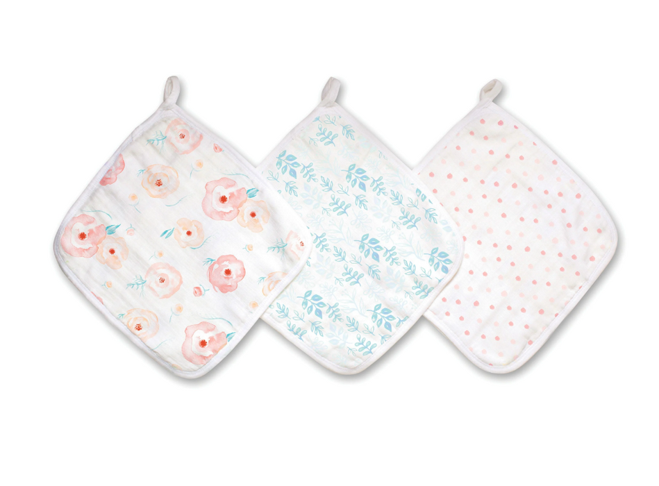 Aden + Anais Cotton Muslin Wash Cloths (Set Of 3), Full Bloom