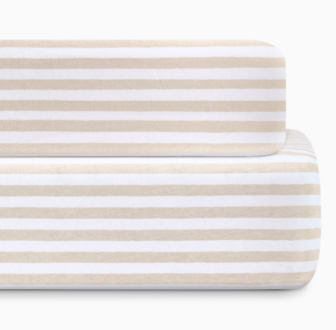 Bellini Crib Sheet and Changing Pad Cover Set, Tan stripe