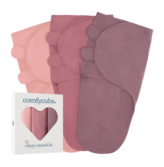 Comfy Cubs Swaddle 3 Pack, Blush, Mauve, Mulberry, Small/Medium (7-14lbs)