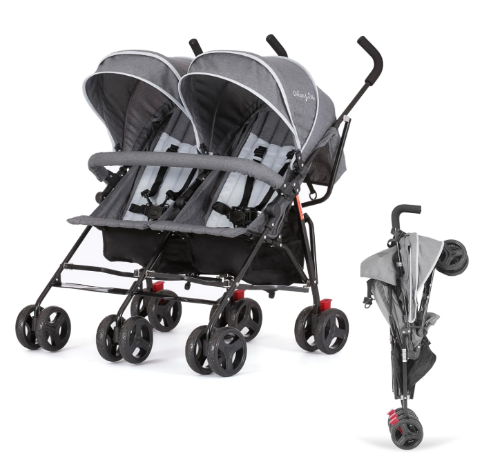 Dream On Me Volgo Twin Umbrella Stroller, Dark and Light Grey